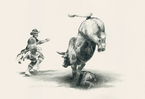 Rodeo Clown Saving a Rider