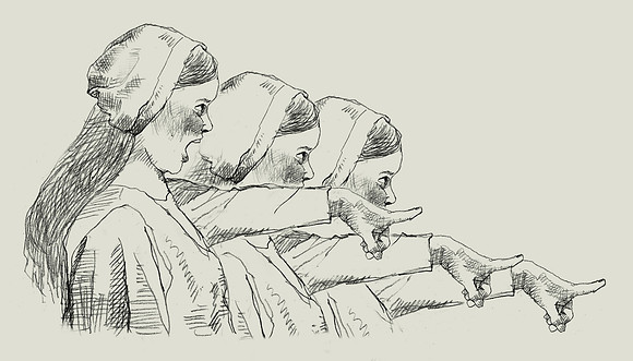 Pointing Girls: Sketch for It Happened in Salem
